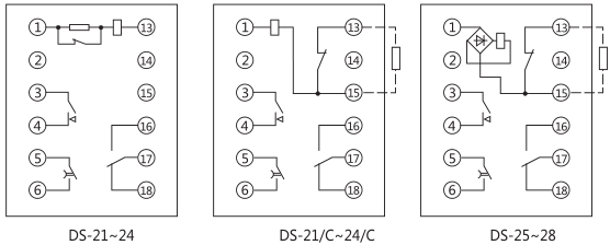 DS-24C時(shí)間繼電器內(nèi)部接線及外引接線圖(正視圖)
